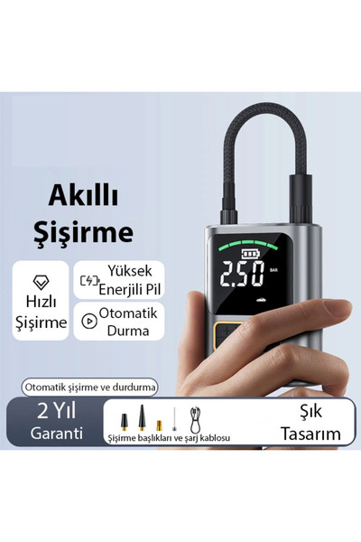 Bowie Turbo Şarjlı araç kompresörü digital ekran lastik şişirme pompası Tır K...