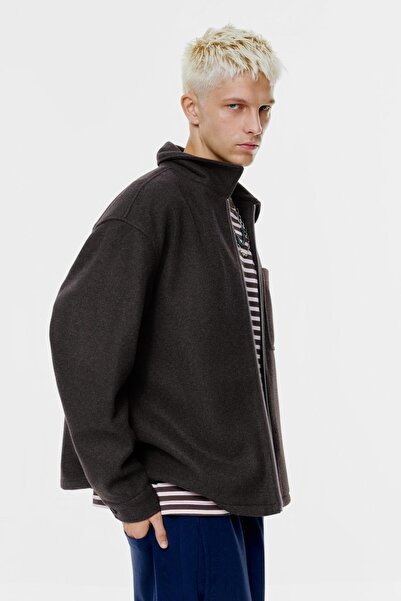 Pull & Bear Fermuarlı kaşe ince ceket