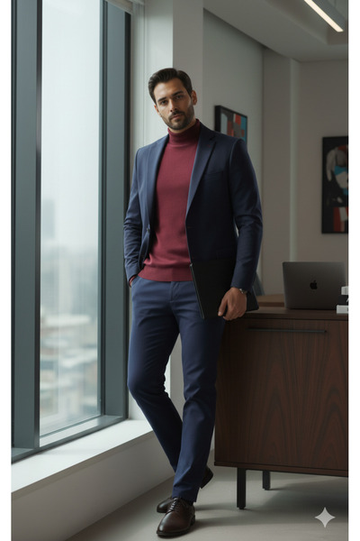 Millionaire Erkek Bordo Yarım Balıkçı Yaka Standart Normal Kesim Regular Fit Yün Akrilik Karışımlı Triko Kazak