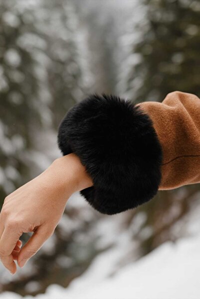 Netodak Siyah Suni Kürk, Takılıp Çıkarılabilir Manşet Kolluk Kürk Kol Ucu Aks...