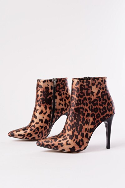 Aymood Vrt-4802 Leopard High Thin Heeled Women's Zippered Boots