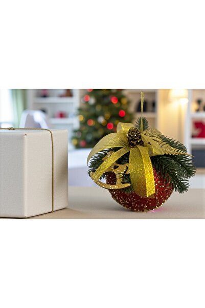 ChristmasExpress Globuri rosu /auriu decorate – d15 cm