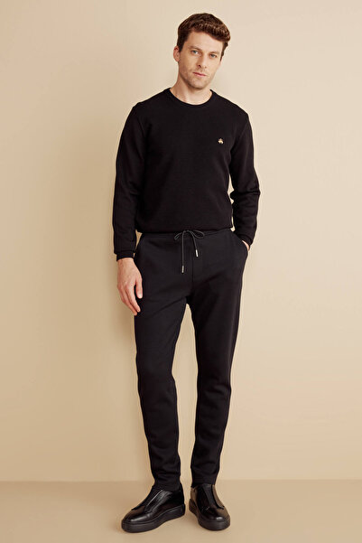 BROOKS BROTHERS Erkek Siyah Pamuk Karışımlı Pike Örgü Beli Lastikli Sweatpant
