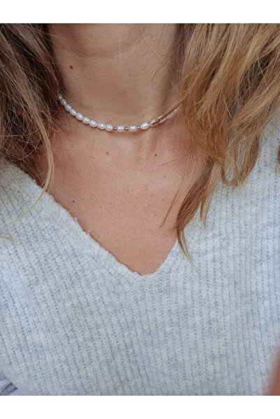 Abundo Necklace made of cultured pearls and 925 silver plated with rhodium, 38 cm