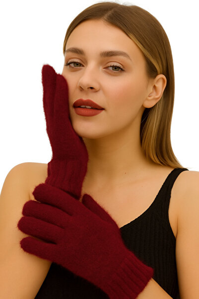 CapZone Burgundy Women's Plush Gloves - Soft Textured Warm Winter Gloves