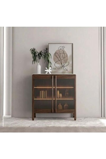 HOMEZ NEED ركن قهوة خشبي - 3 رفوف مع زجاج مضاء