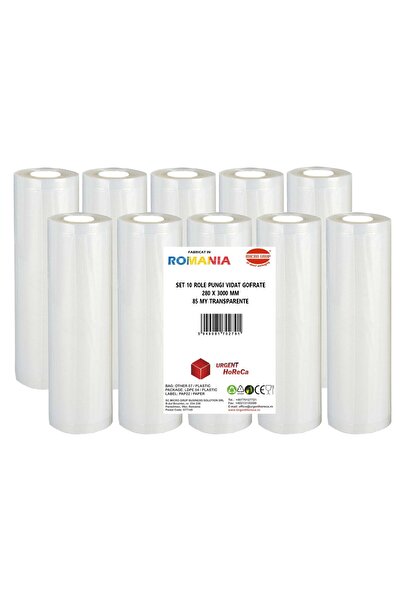 Urgent Horeca Set 10 role pungi vidat gofrate, dimensiuni 280x3000 mm, grosime 85 microni, preparare Sous Vide