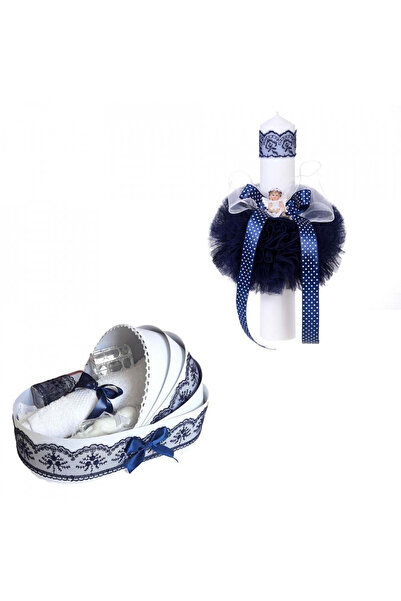 BebeNou Σετ Βάπτισης για Αγόρια με Λαμπάδα σε Μπλε Σκούρο Landou