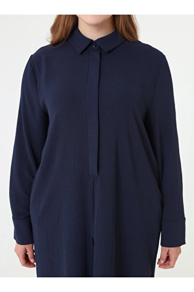 ALİA Tomorrow Patched Long Tunic&Pants Plus Size Set - Navy Blue -