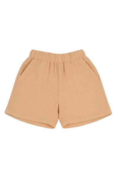 Hazel Coral Double Layer Muslin Kids Shorts 100% Natural Cotton Beige