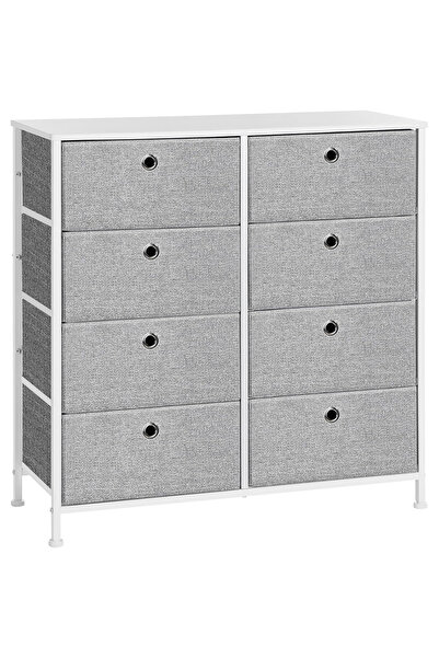 SONGMICS Comodă cu 8 sertare din material textil, cadru metalic și blat din MDF, 80x30x81 cm, gri și alb
