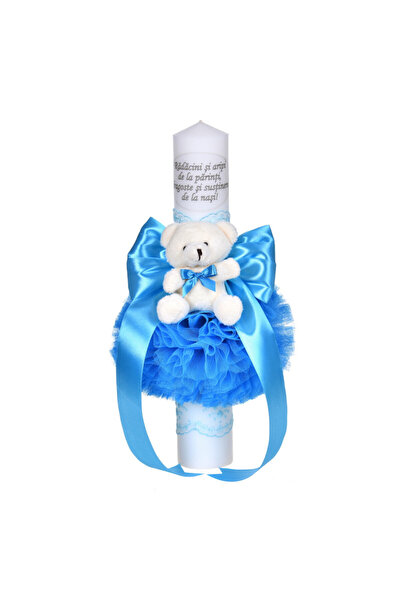 BebeNou Λαμπάδα Βάπτισης Τυρκουάζ με Φιόγκο, Δαντέλα & Αρκουδάκι