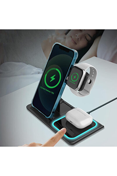 MSB Statie incarcare wireless MSB, 3 in 1 (smartphone, Apple watch, casti wireless), Type-C, Negru