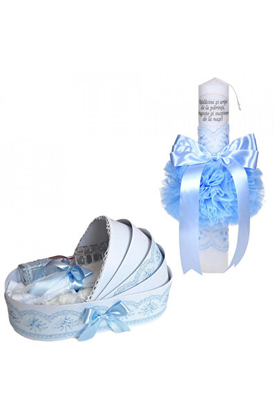 BebeNou Lumânare de botez cu mesaj și set în cutie leagăn băiețel