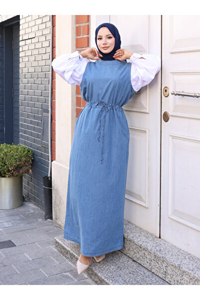 VAV Popline Garnished Denim Dress - Blue -