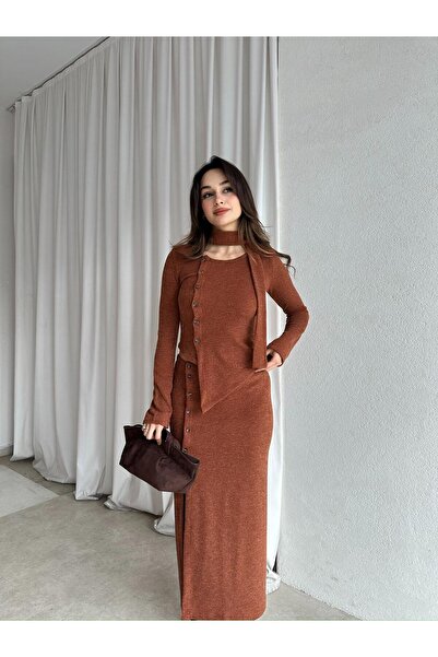 Mooi Butik Candis Knitwear Scarf Set 8512 - Brown