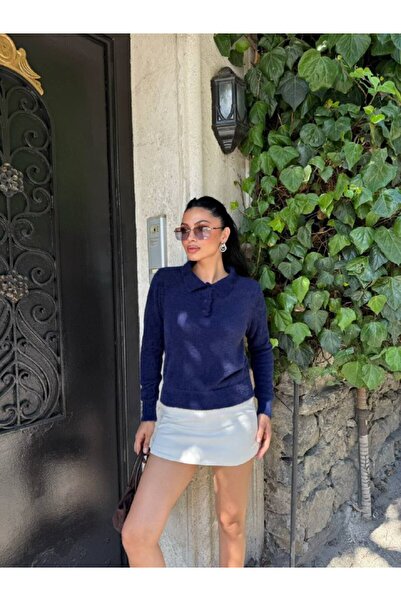 ALVOR Soft Textured Polo Neck Long Sleeve Knit Sweater