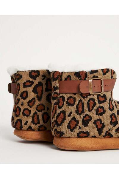 Chirpy Leopar Desenli İçi Peluş Sıcak Tutan Konforlu Kışlık Panduf - Sophia-K