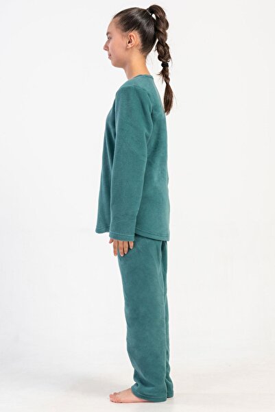 VİENETTA Girls' Green Color Long Sleeved Fleece Pajama Set C4T0N0205
