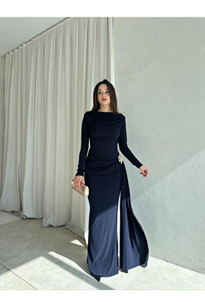 Mooi Butik LOST Maxi Elbise 8644 - Lacivert