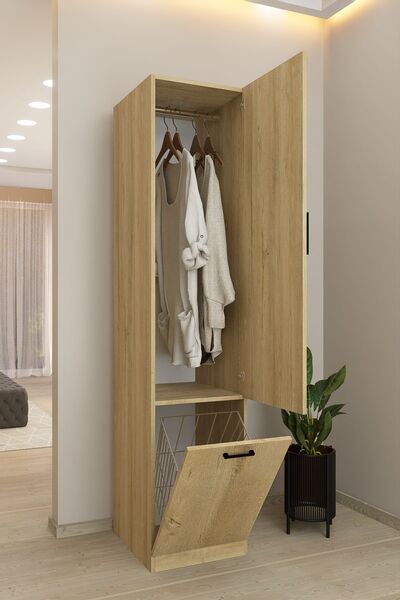 DEMİRBAL MOBİLYA MDF KİRLİ SEPETLİ ASKILI TEK KAPAK DOLAP GARDIROP