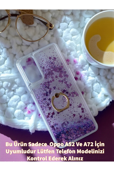 Merwish Oppo A52 Ve A72 Uyumlu Sulu Simli Yüzüklü Standlı Parlak Silikon Kılı...