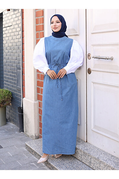 VAV Popline Garnished Denim Dress - Blue -