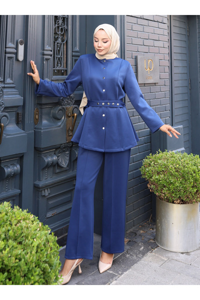 VAV Scuba Zippered Jacket and Pants Set - Blue -