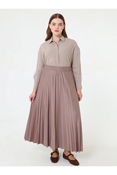 ALİA Pleated Plus Size Skirt - Mink -