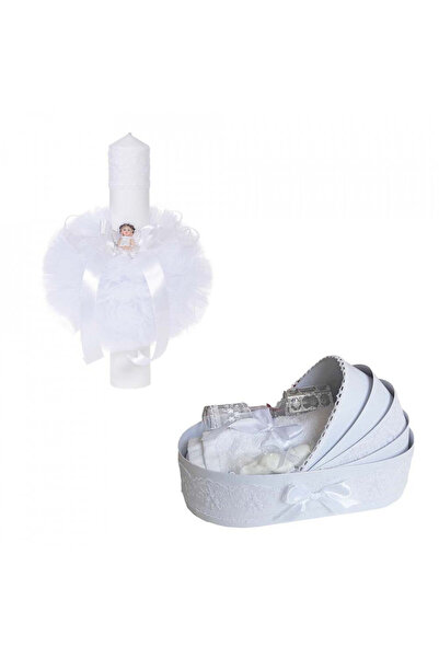 BebeNou Set botez în cutie leagăn + lumânare înger decor unisex