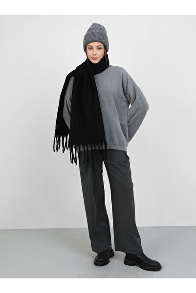 Tuva Pufidik Tasseled Shoulder Shawl-Black - Pufidikoş-Tuva