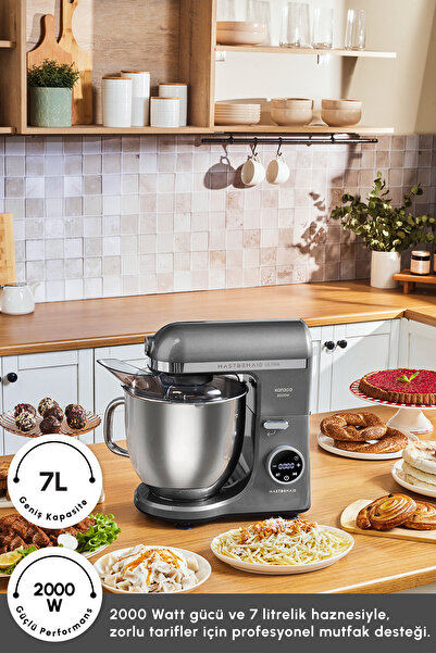 Karaca Mastermaid Chef Ultra D2000 Dijital Ekranlı Hamur Yoğurma Makinesi - Stand Mikser Shadow Gray 7L