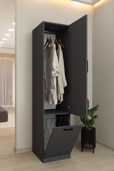 DEMİRBAL MOBİLYA MDF KİRLİ SEPETLİ ASKILI TEK KAPAK DOLAP GARDIROP