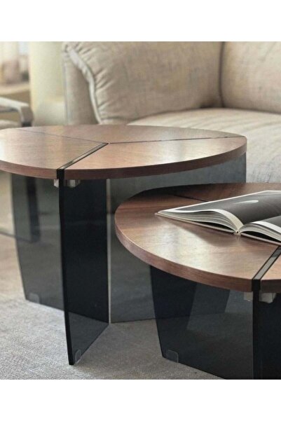 HOMEZ NEED Two-piece wooden table with glass bases