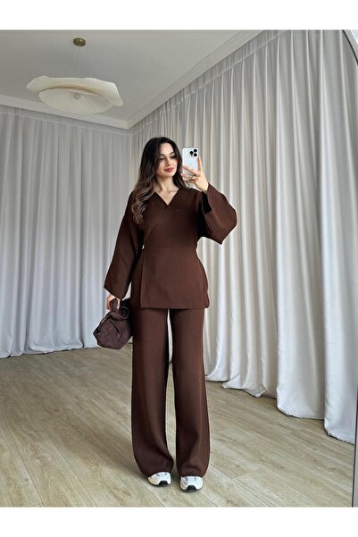 Mooi Butik MOON Triko Takım 8650 - Kahverengi