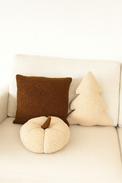 Madame Clean Home Teddy Decorative Pine Tree and Pumpkin Pillow and Inner-Filled Cushion