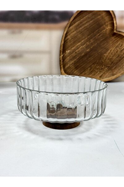 MİEN Akasya Standlı Cam Kase 21 Cm TKEBT Şeffaf