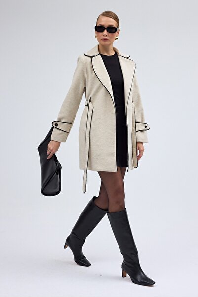 Mothermood sc03rsKışlık Kürklü Şık Düğme Detaylı Kadın Kaşe Kaşmir Kaban