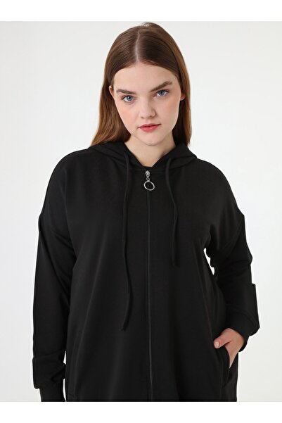 ALİA Φούτερ με φερμουάρ με κουκούλα Sports Plus Size - Μαύρο -