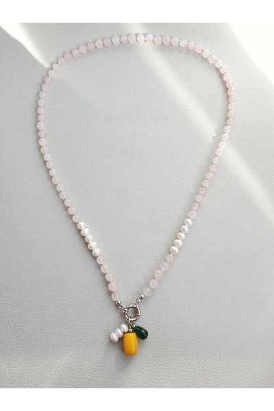 Abundo Necklace made of cultured pearls, aventurine and shell with 925 silver, 59 cm
