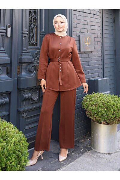 VAV طقم سترة وبنطلون غوص - بني -