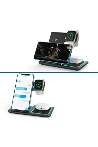 MSB Statie incarcare wireless MSB, 3 in 1 (smartphone, Apple watch, casti wireless), Type-C, Negru