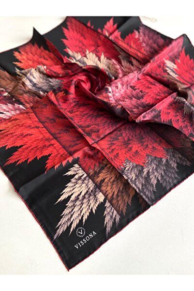 Vissona Μεταξωτό μαντήλι Tivil 14232 - 0001 - 0018 Μαύρο σχέδιο με φύλλα