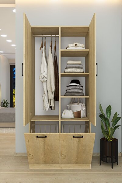 DEMİRBAL MOBİLYA MDF KİRLİ SEPETLİ ASKILI TEK KAPAK DOLAP GARDIROP