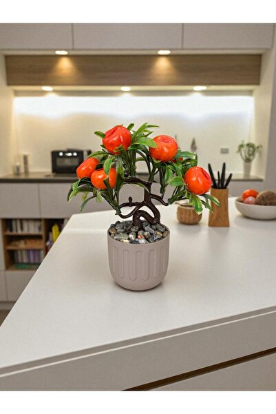 safestore Beige Cobalt Ida Artificial Mandarin Tree with Pebbles and Stones 18 cm