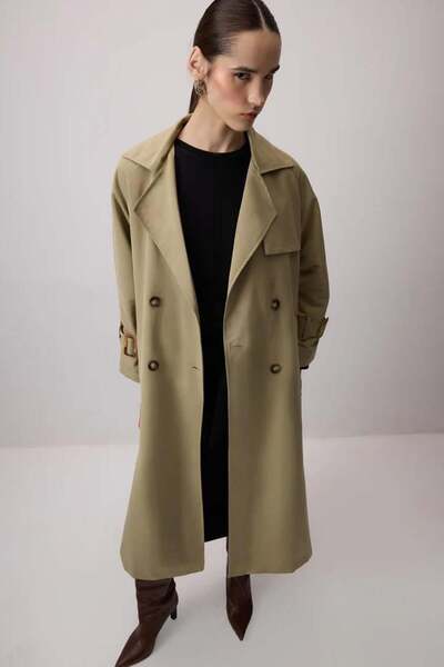 Touche Toka Detaylı Oversıze Trençkot - Çağla