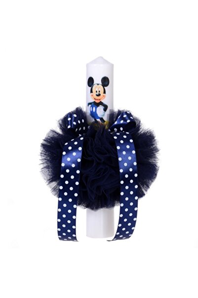 BebeNou Λαμπάδα Βάπτισης για Αγόρι με Φιόγκο από Τούλι Σκούρο Μπλε Denikos®