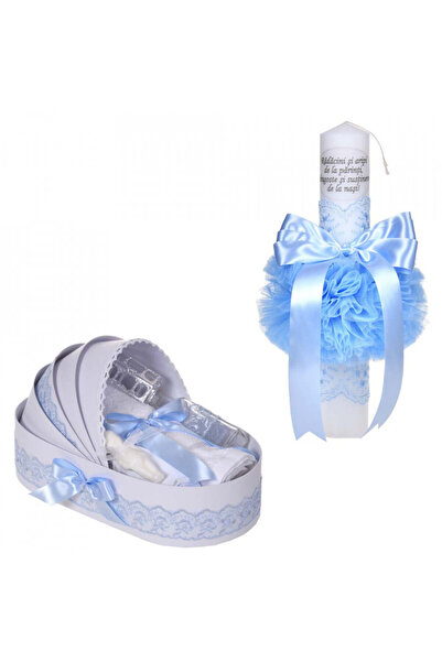 BebeNou Σετ Βάπτισης με Λαμπάδα και Μπλε Δαντέλα από την Denikos®