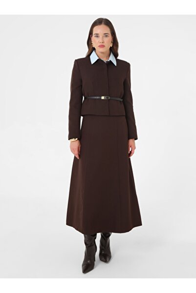 Refka Διπλό Σετ Φούστα και Μπουφάν με Λεπτομέρεια Ζώνης - Πικρό Καφέ -