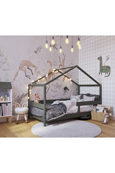 YappyKids Patut tip casuta din lemn junior, 160x80 cm, Transformabil in casut...